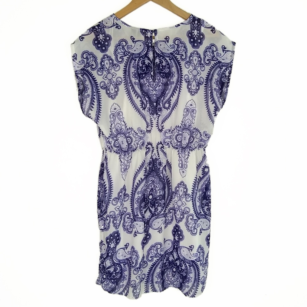 MANGO | Scarf Print Tunic Dress Purple and White S - Picture 2 of 8